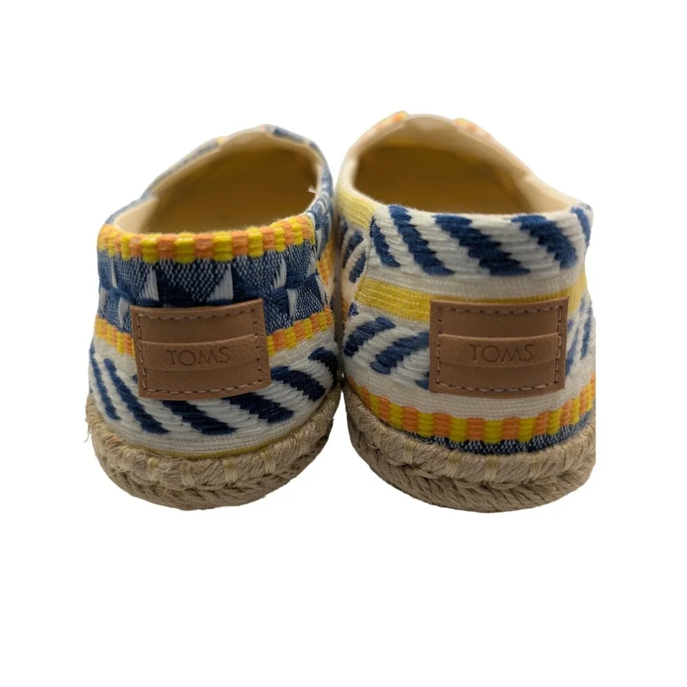 TOMS Espadrille Flats Blue Yellow Woven Geometric Alpargata - 7